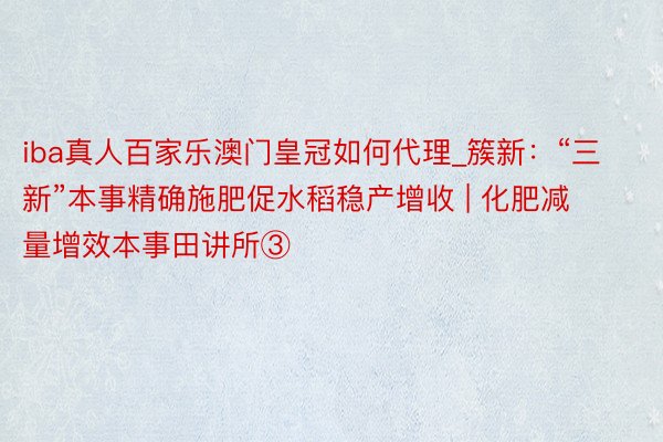 iba真人百家乐澳门皇冠如何代理_簇新：“三新”本事精确施肥促水稻稳产增收 | 化肥减量增效本事田讲所③
