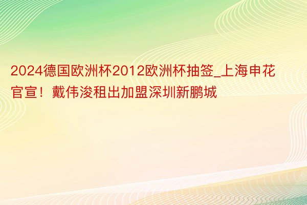 2024德国欧洲杯2012欧洲杯抽签_上海申花官宣！戴伟浚租出加盟深圳新鹏城